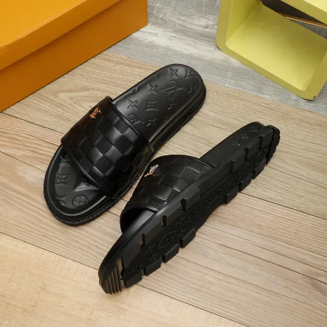Louis Vuitton Slide Black Woven Strap Monogram Sole Slippers 3