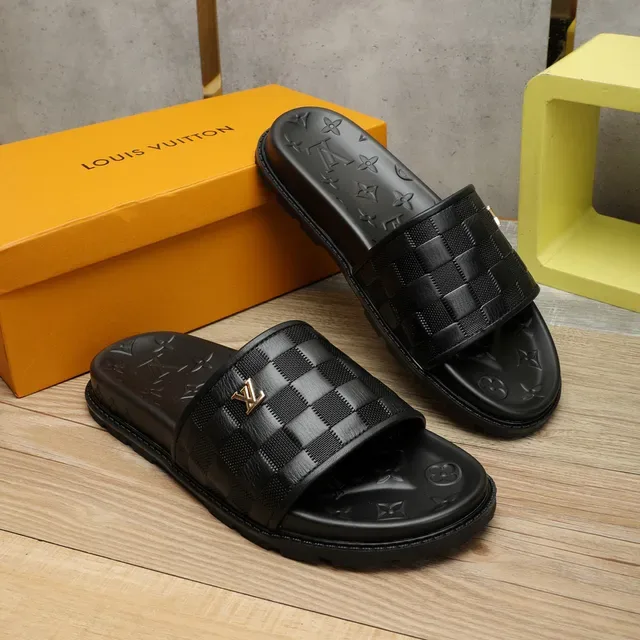 Louis Vuitton Slide Black Woven Strap Monogram Sole Slippers 4