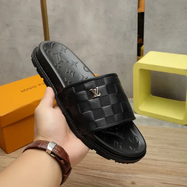 Louis Vuitton Slide Black Woven Strap Monogram Sole Slippers 5