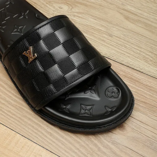 Louis Vuitton Slide Black Woven Strap Monogram Sole Slippers 6