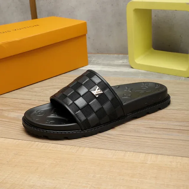 Louis Vuitton Slide Black Woven Strap Monogram Sole Slippers 8