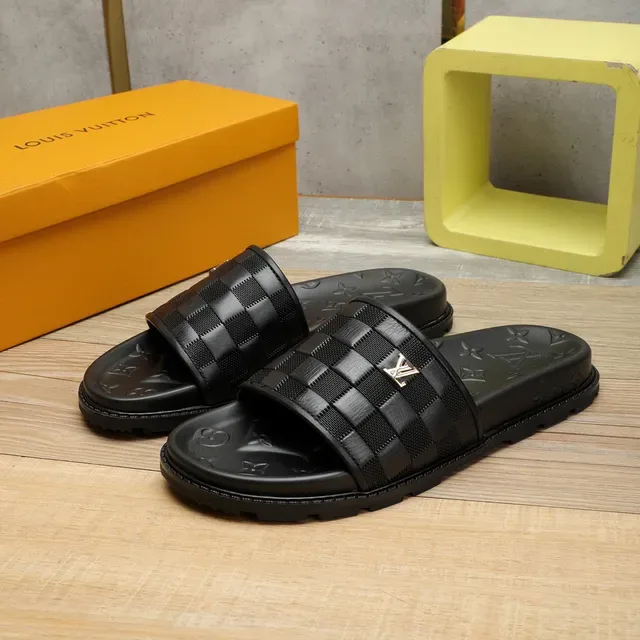 Louis Vuitton Slide Black Woven Strap Monogram Sole Slippers 9
