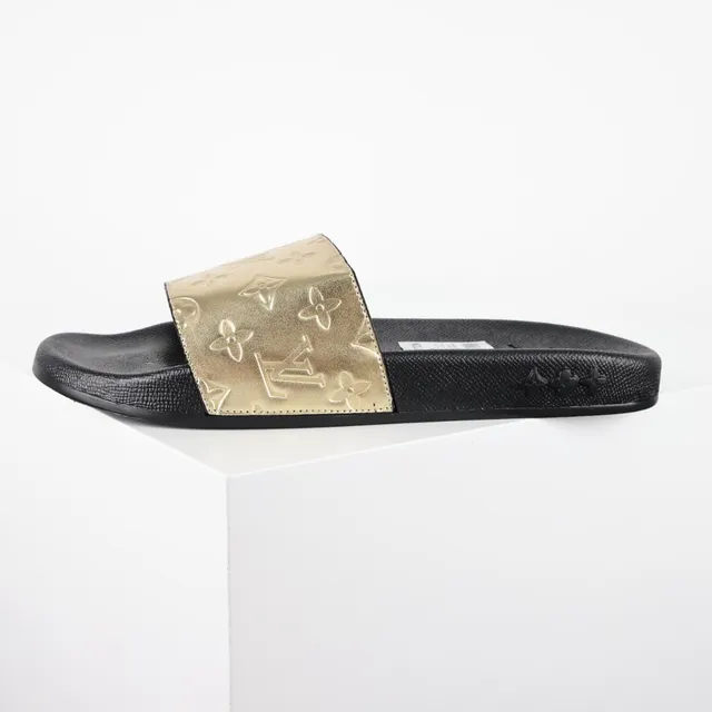 Louis Vuitton Slide Gold Monogram Black Slippers 9