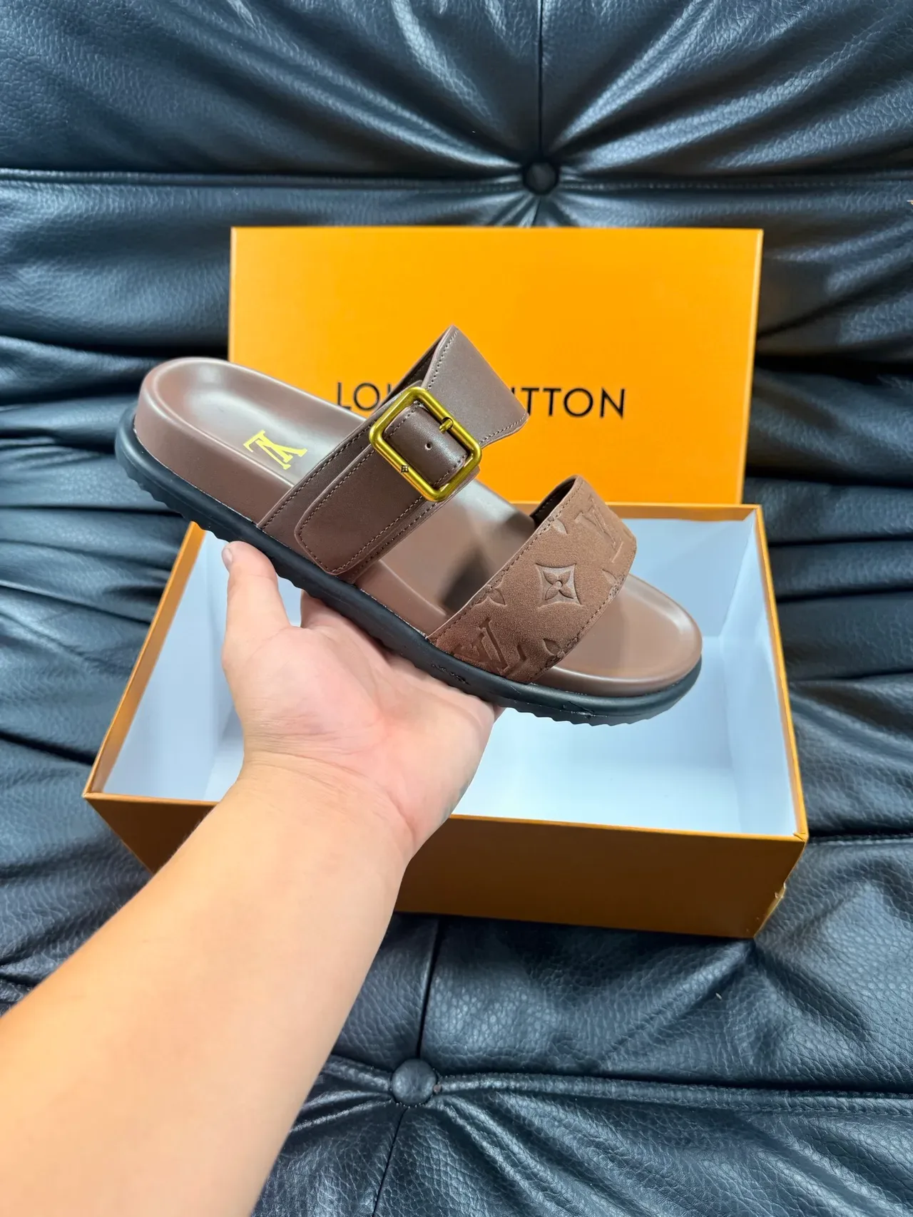 Louis Vuitton Slide Monogram Double-Strap Buckle Slippers 13