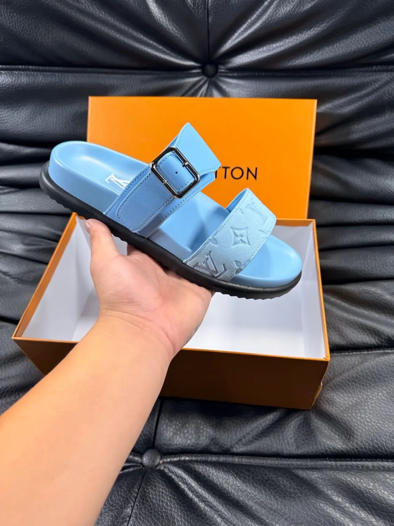 Louis Vuitton Slide Monogram Double-Strap Buckle Slippers 16