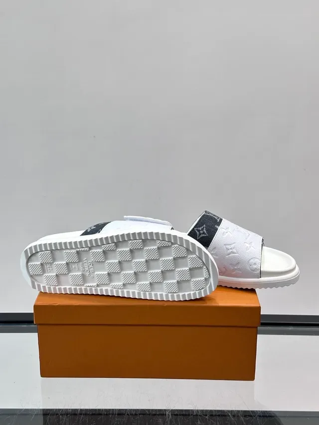 Louis Vuitton Slide White Black Monogrammed Strap Embossed LV Logo Slippers 2