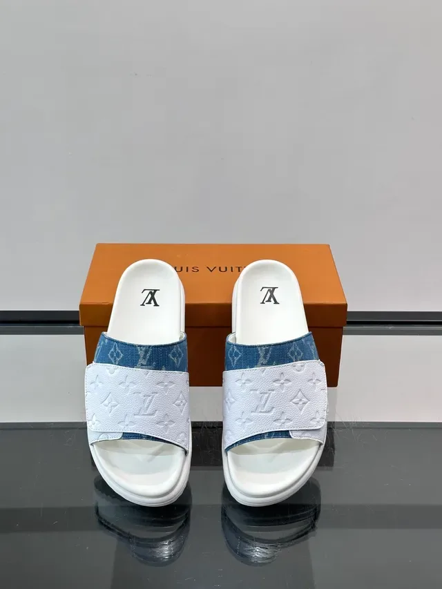 Louis Vuitton Slide White Black Monogrammed Strap Embossed LV Logo Slippers 4