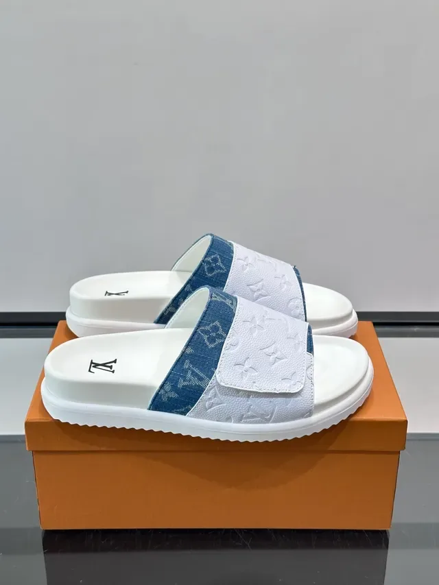 Louis Vuitton Slide White Black Monogrammed Strap Embossed LV Logo Slippers 8