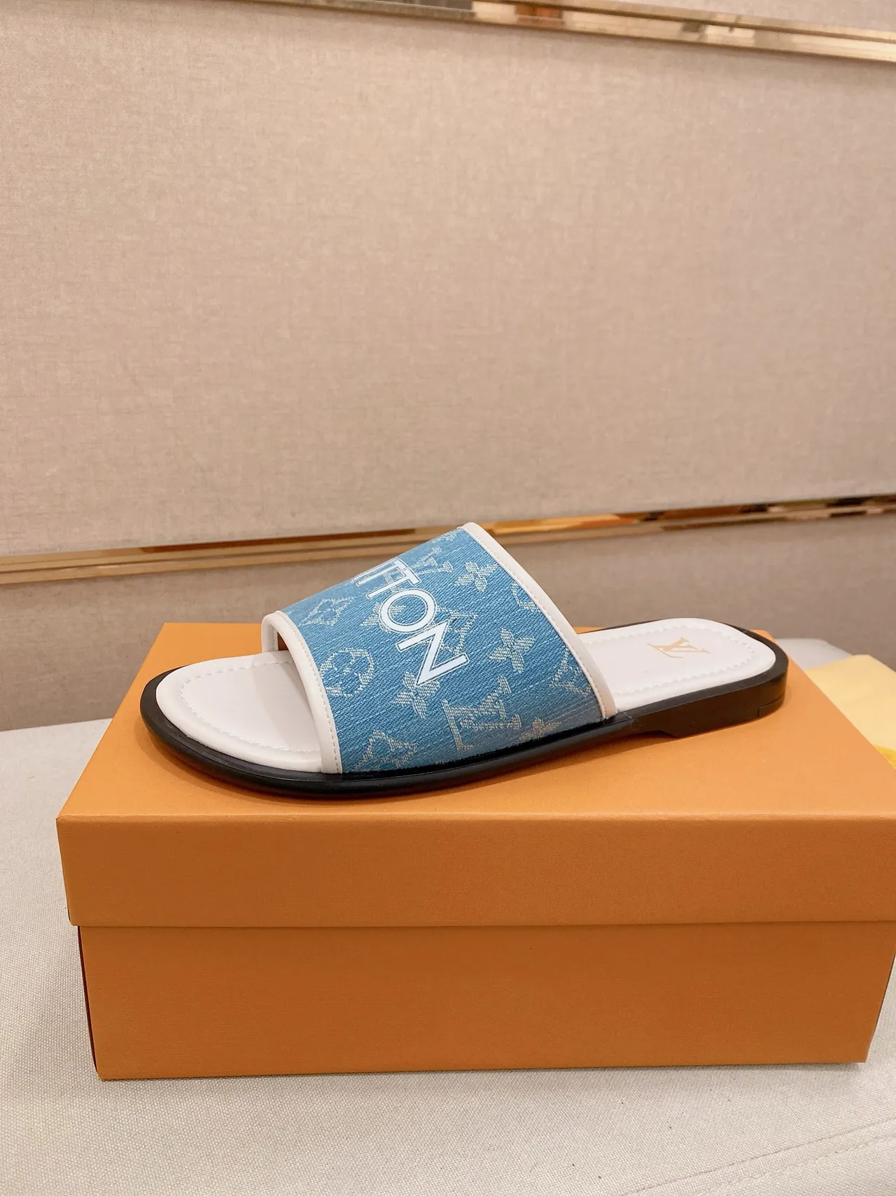 Louis Vuitton Slides Black White Branded Strap Monogram Print Slippers 7