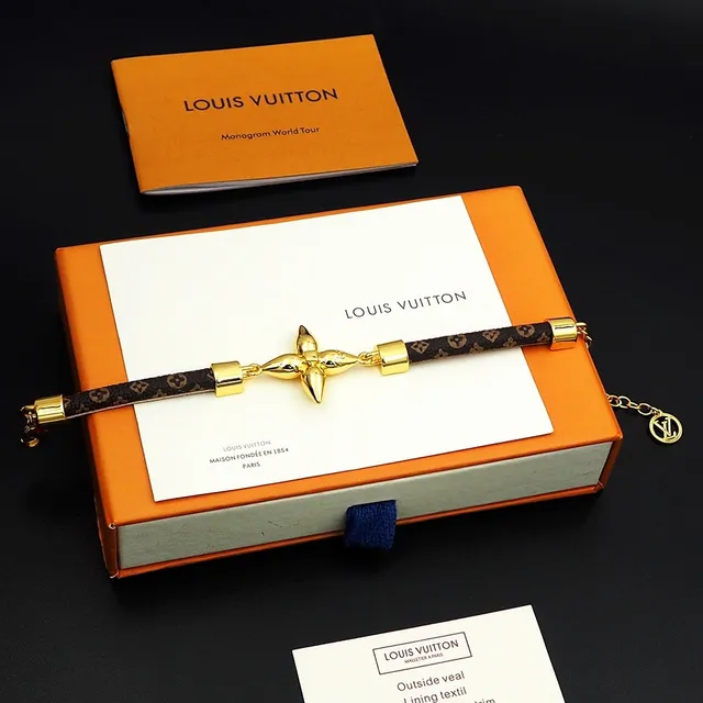 Louis Vuitton Star Monogram Leather Gold-Tone Bracelet 5