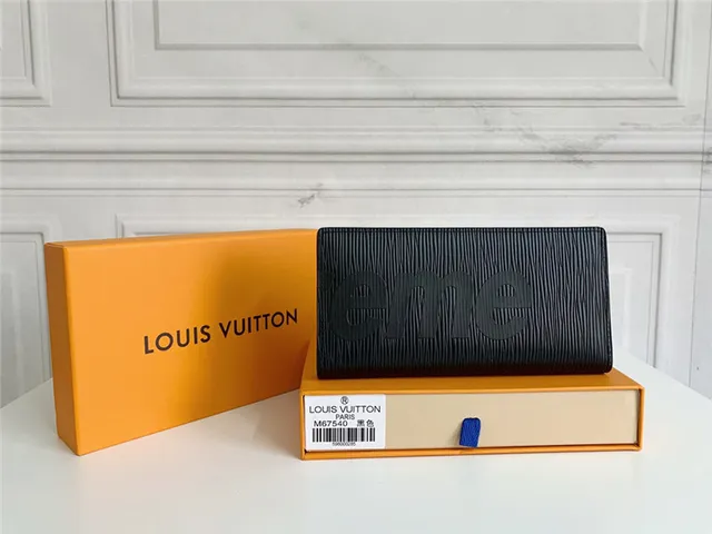Louis Vuitton Supreme Collaboration Vermelho Branco Epi Couro Textura Logotipo Bold Carteira Longa 10