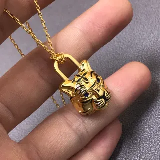 Louis Vuitton Tiger Lock 金色调 搪瓷 蓝宝石眼睛 项链