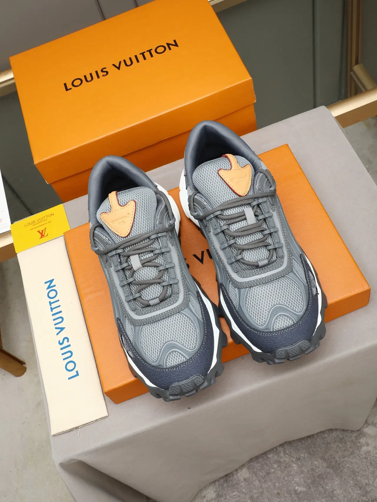 Louis Vuitton Trail Gray White Sole Layered Mesh And Synthetic Upper Chunky Sneakers 2