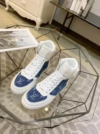 Louis Vuitton Trainer High White and Blue Monogram Denim Lifestyle Sneakers 3
