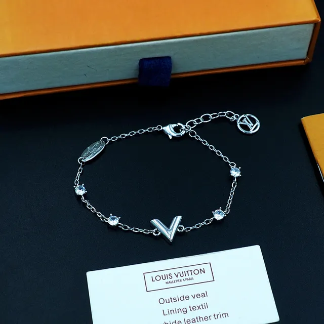Louis Vuitton V Collection Crystal-Set Silver Chain Bracelet 6