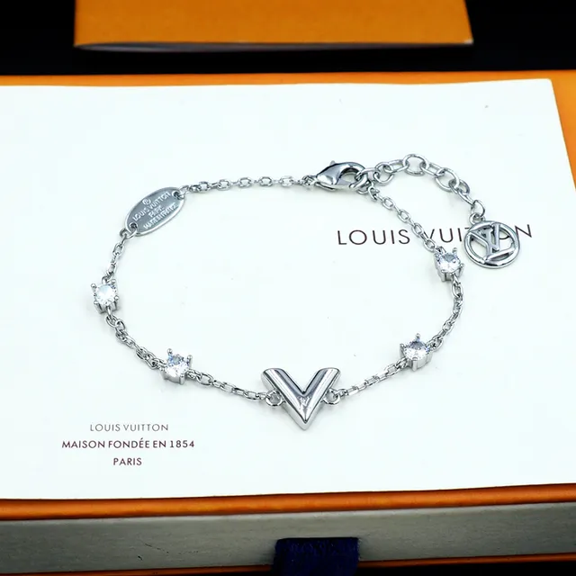 Louis Vuitton V Collection Crystal-Set Silver Chain Bracelet 8