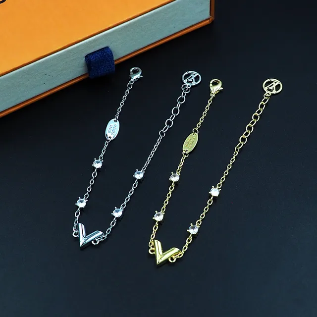Louis Vuitton V Collection Crystal-Set Silver Chain Bracelet 10