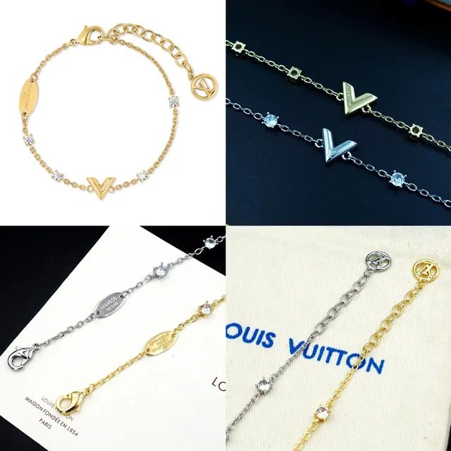Louis Vuitton V Collection Crystal-Set Silver Chain Bracelet 12