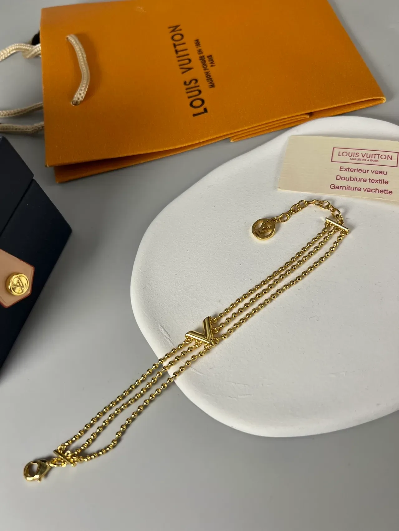 Louis Vuitton V Collection Triple Bead Chain Gold Bracelet 3