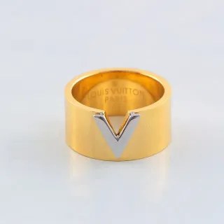 Louis Vuitton V Ring Gold and Silver Two-Tone Wide Band Ring