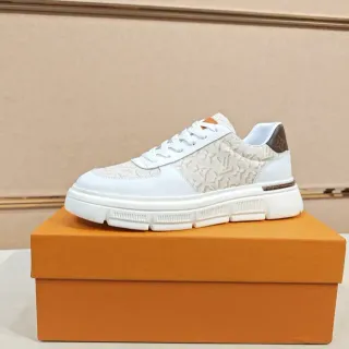 Louis Vuitton White Beige Monogram Jacquard Upper Leather Overlays Lifestyle Sneakers