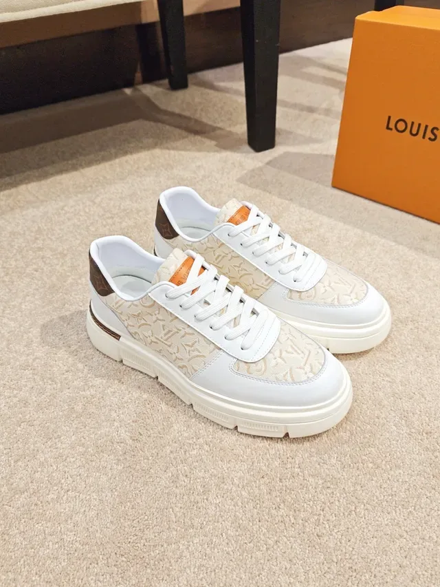 Louis Vuitton White Beige Monogram Jacquard Upper Leather Overlays Lifestyle Sneakers 4