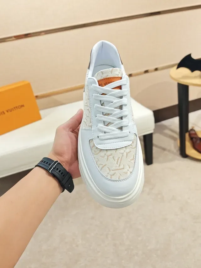 Louis Vuitton White Beige Monogram Jacquard Upper Leather Overlays Lifestyle Sneakers 5