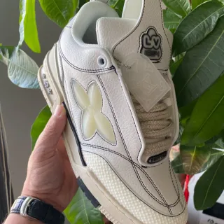 Louis Vuitton White Black Pebbled Leather Upper Translucent Floral Cutout Lifestyle Sneakers