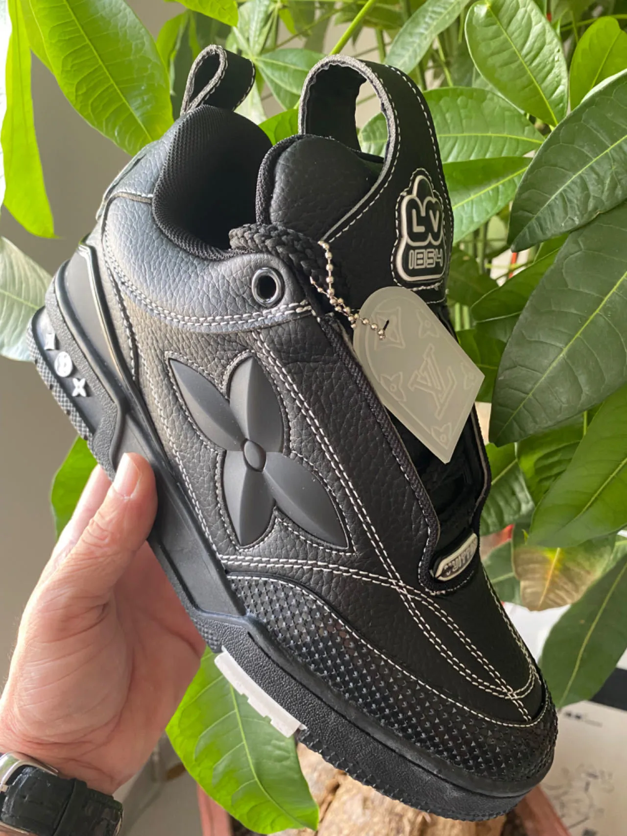 Louis Vuitton White Black Pebbled Leather Upper Translucent Floral Cutout Lifestyle Sneakers 6