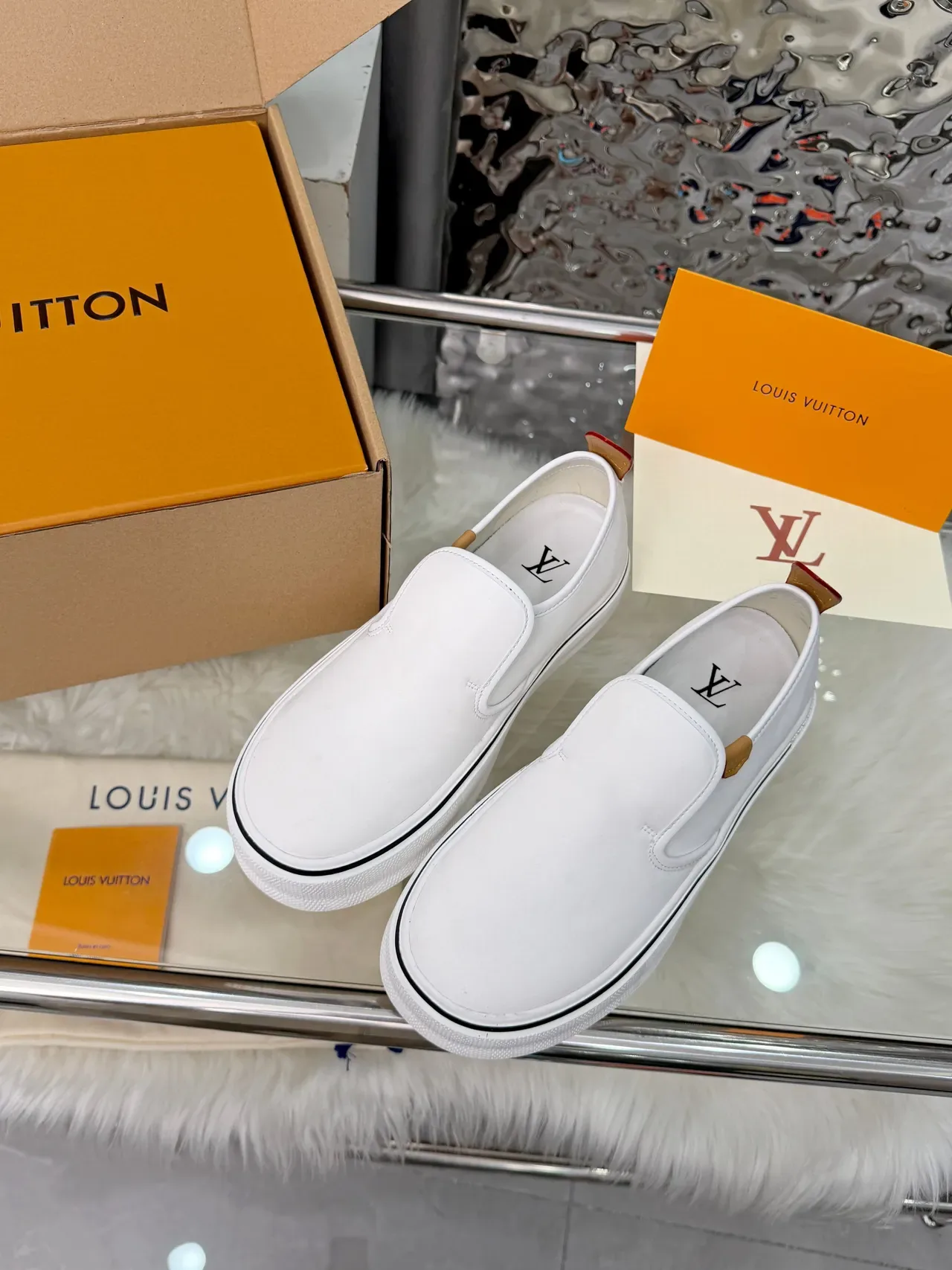 Louis Vuitton White Black Slip-On Platform Sole Lifestyle Sneakers 5