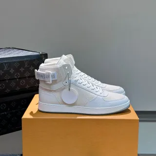 Louis Vuitton White Gray High-Top Textured Upper Lifestyle Sneakers