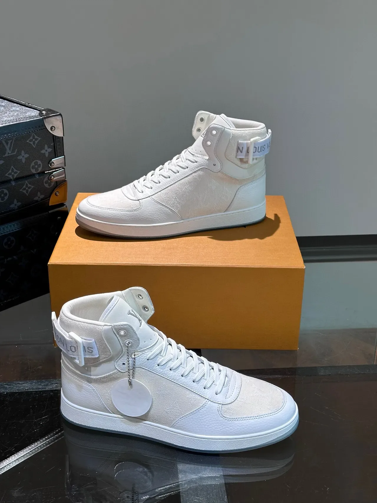 Louis Vuitton White Gray High-Top Textured Upper Lifestyle Sneakers 4