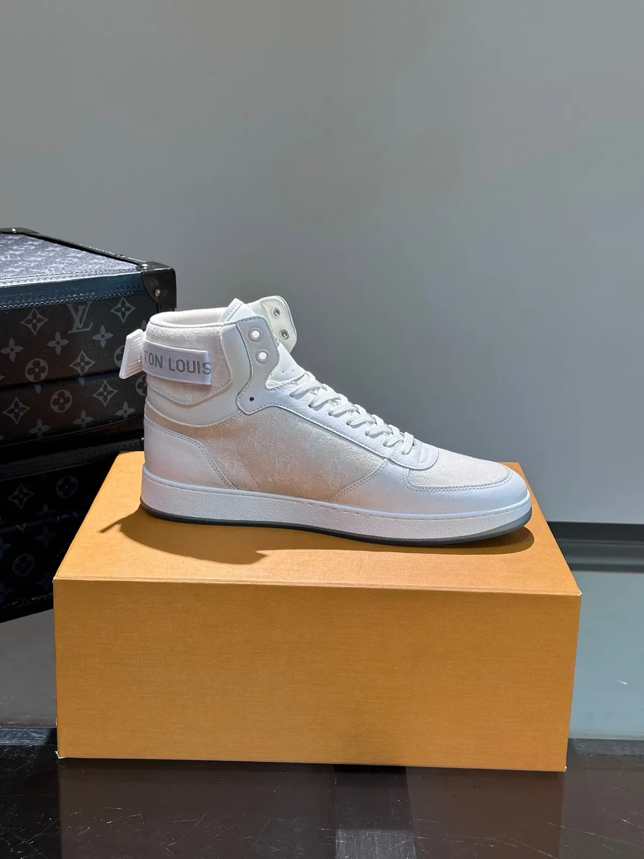 Louis Vuitton White Gray High-Top Textured Upper Lifestyle Sneakers 5