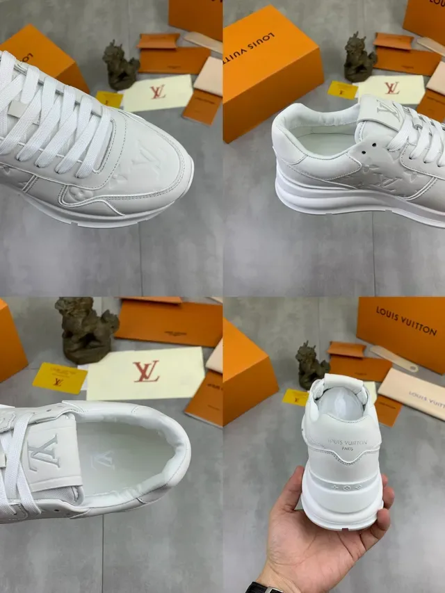 Louis Vuitton Sneakers Blancs en Cuir Monogramme Embossé Semelle Chunky Platform Style Lifestyle 2