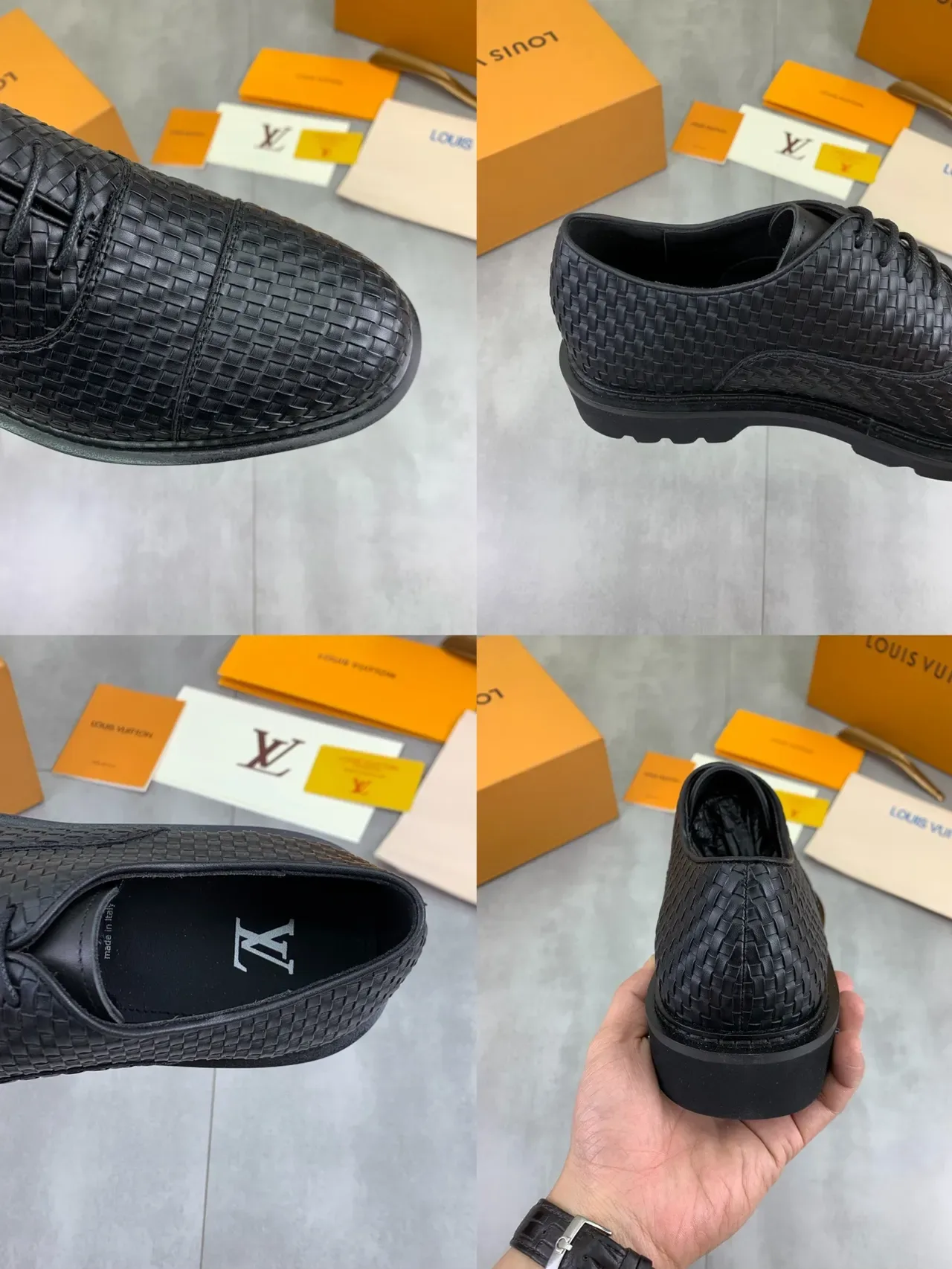 Louis Vuitton Sapatos Oxford de Couro Trançado com Ponta de Tapa 2