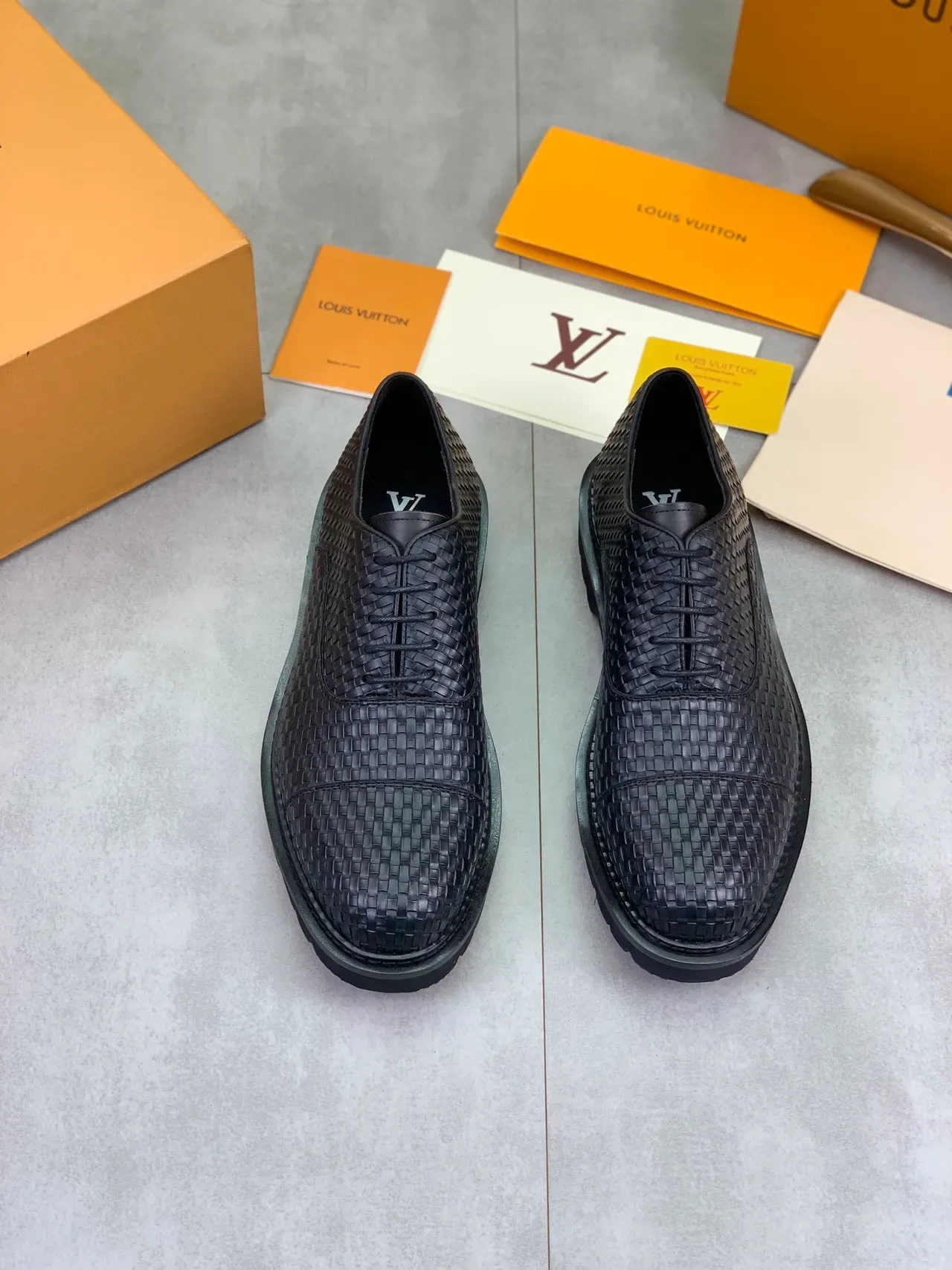 Louis Vuitton Sapatos Oxford de Couro Trançado com Ponta de Tapa 4