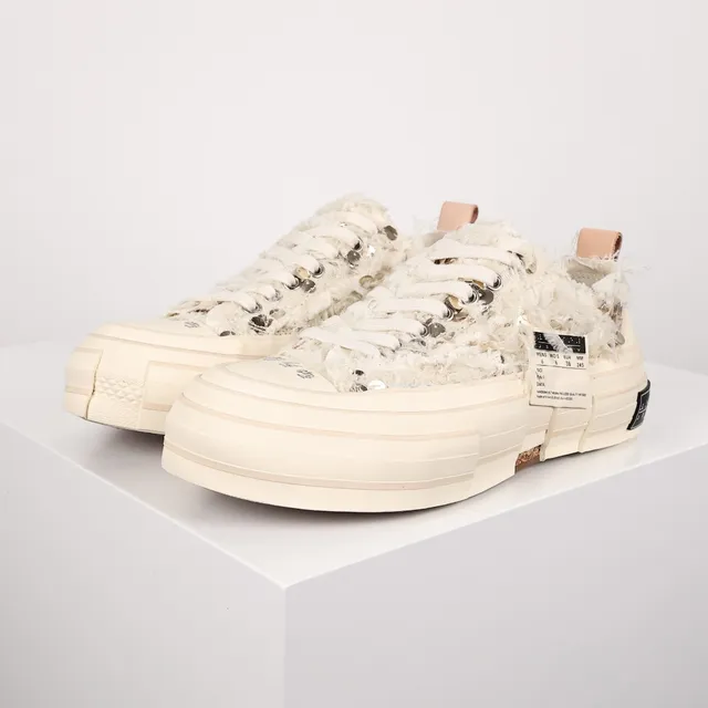 Maison Margiela Beige White Deconstructed Frayed Textile Upper Lifestyle Sneakers 2