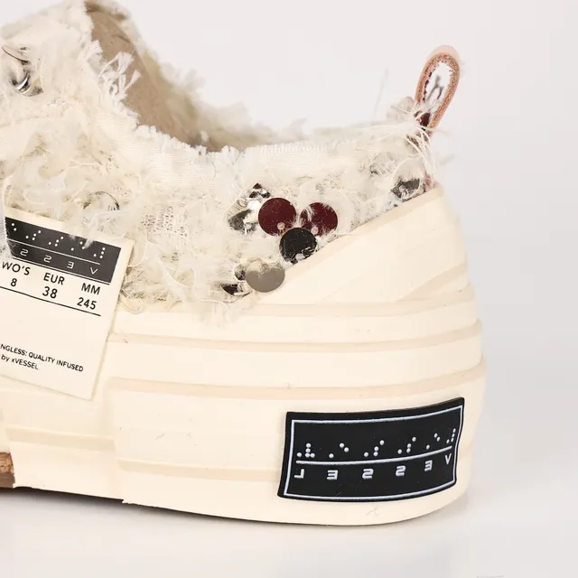 Maison Margiela Beige White Deconstructed Frayed Textile Upper Lifestyle Sneakers 4