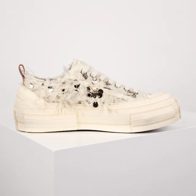 Maison Margiela Beige White Deconstructed Frayed Textile Upper Lifestyle Sneakers 7