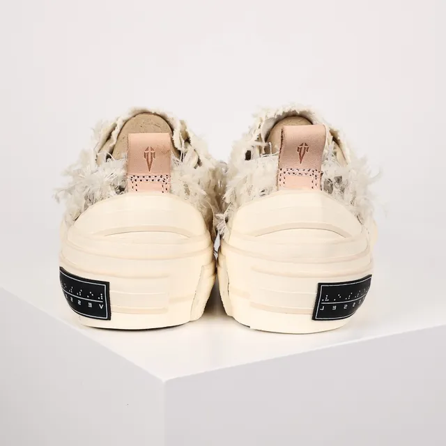 Maison Margiela Beige White Deconstructed Frayed Textile Upper Lifestyle Sneakers 8