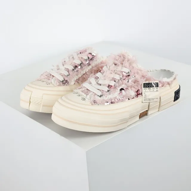Maison Margiela Pink Beige Fuzzy Textile Upper Layered Platform Sole Loafer 2