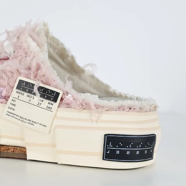 Maison Margiela Pink Beige Fuzzy Textile Upper Layered Platform Sole Loafer 4