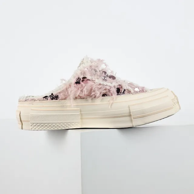 Maison Margiela Pink Beige Fuzzy Textile Upper Layered Platform Sole Loafer 7