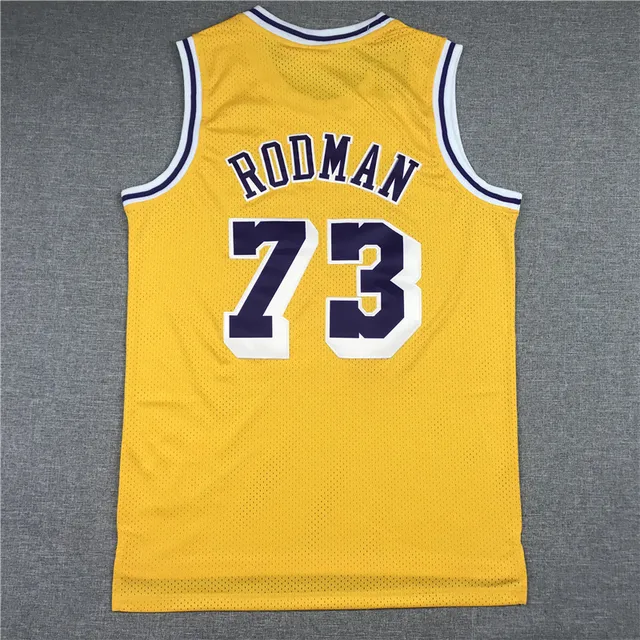 Mitchell & Ness Hardwood Classics 1998–99 Dennis Rodman Lakers Yellow Purple Mesh Jersey 2