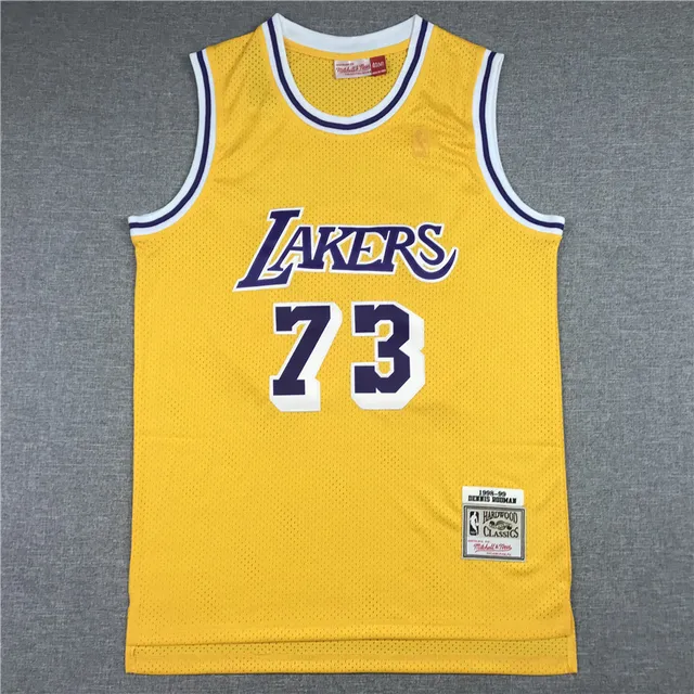 Mitchell & Ness Hardwood Classics 1998–99 Dennis Rodman Lakers Yellow Purple Mesh Jersey 3