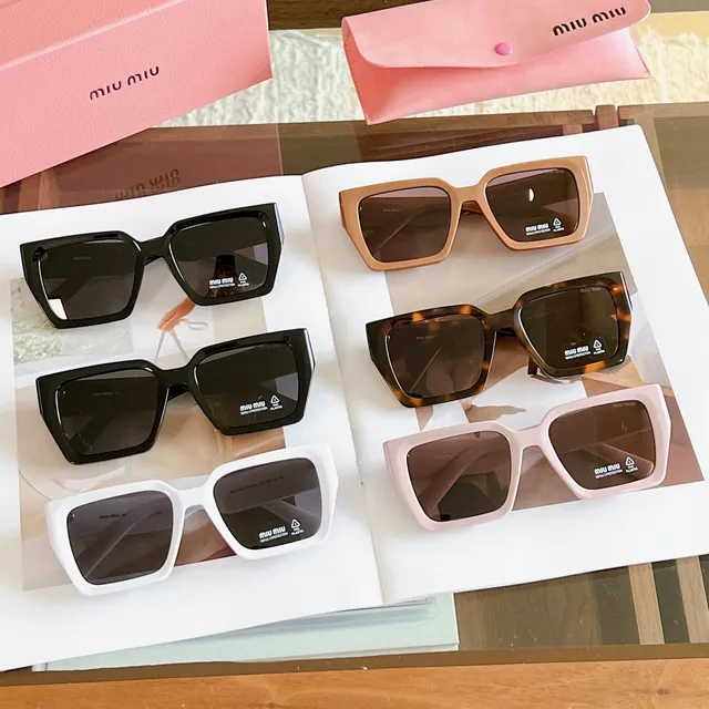 Miu Miu Arcadie بني بيج إطار مربع كبير أسيتات تورتوا شيل نظارات شمسية 3
