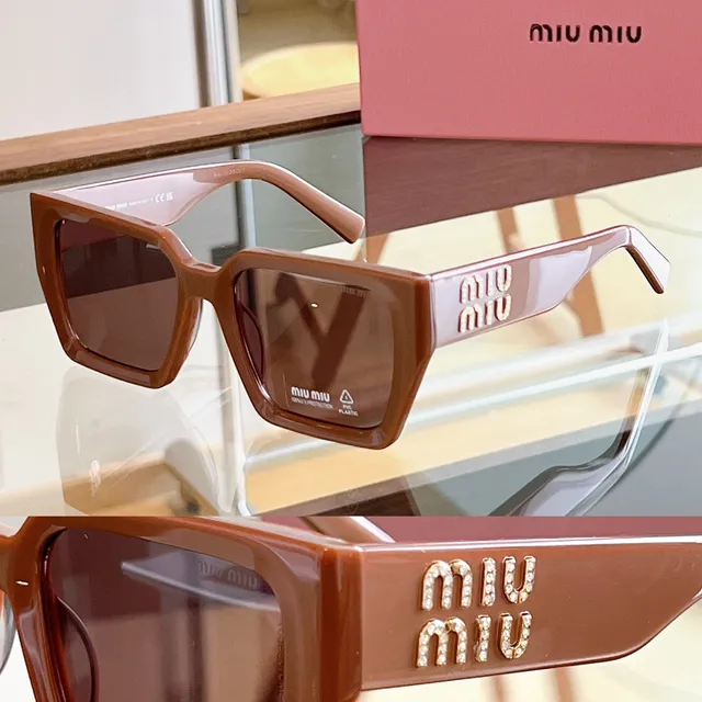 Miu Miu Arcadie بني بيج إطار مربع كبير أسيتات تورتوا شيل نظارات شمسية 8