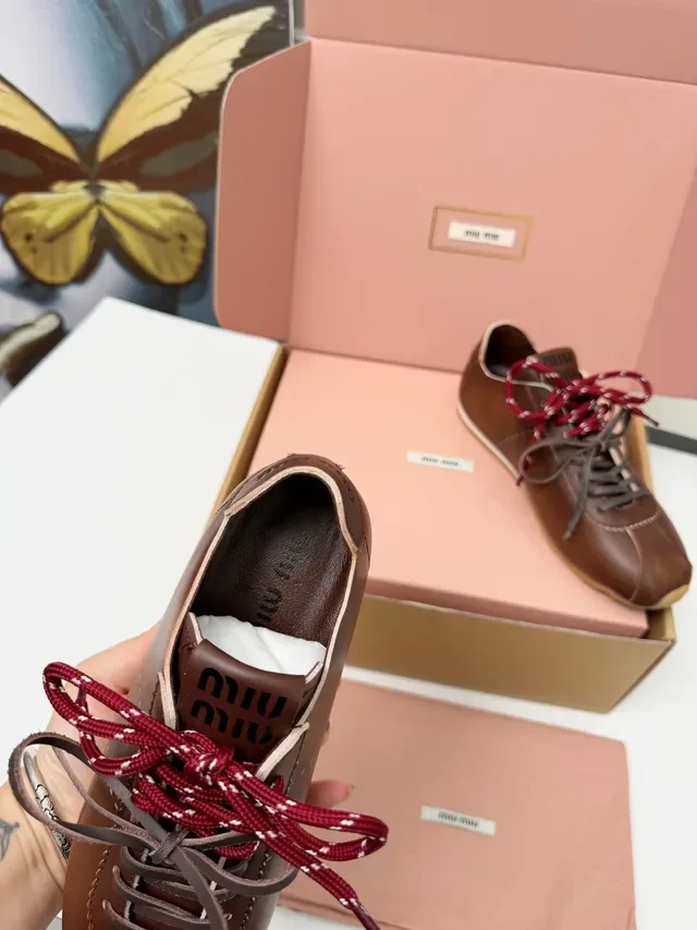 Miu Miu Brown Red Leather Upper Dual-Tone Laces Sneakers 2