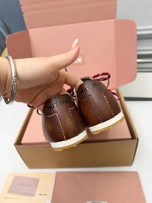 Miu Miu Brown Red Leather Upper Dual-Tone Laces Sneakers 4