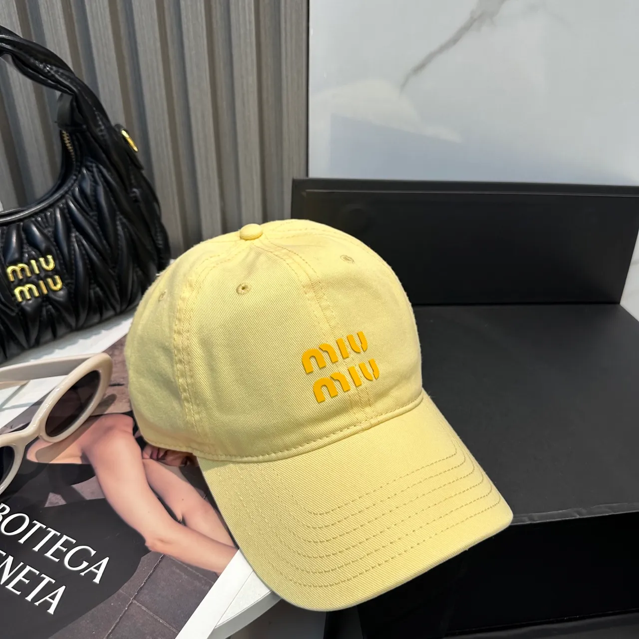 Miu Miu Logo brodé Jaune pâle Casquette de baseball 4